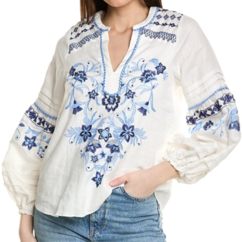 Hale Bob NWT Linen Embroidered Top, XS